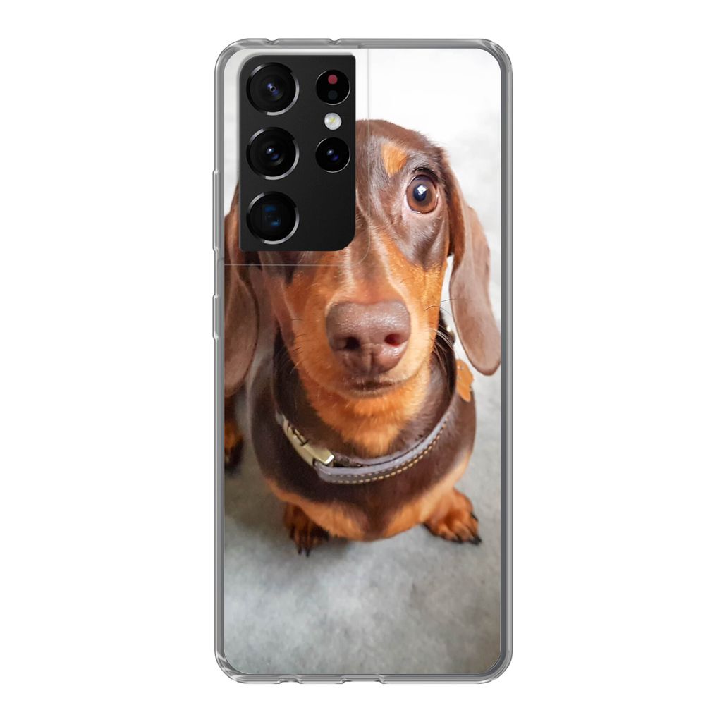 MuchoWow Handyhülle Schutzhülle Hülle für Samsung Galaxy S21 Ultra Nahaufnahme des Kopfes eines Dackels Silikon Softcase Handy Hülle - Mobil...