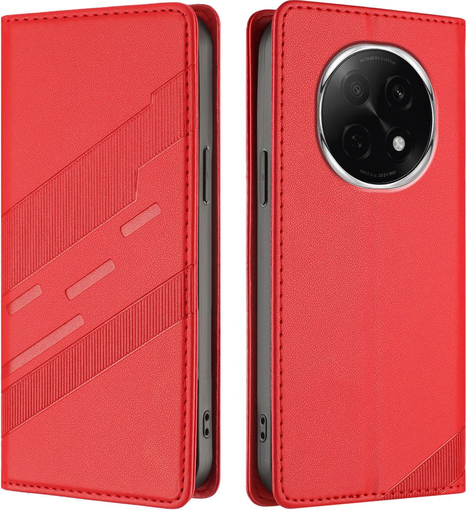 Hülle für Oppo A5 Pro 5G, Kunstleder Brieftaschen Handyhülle mit Kartenfach und Standfunktion Rot