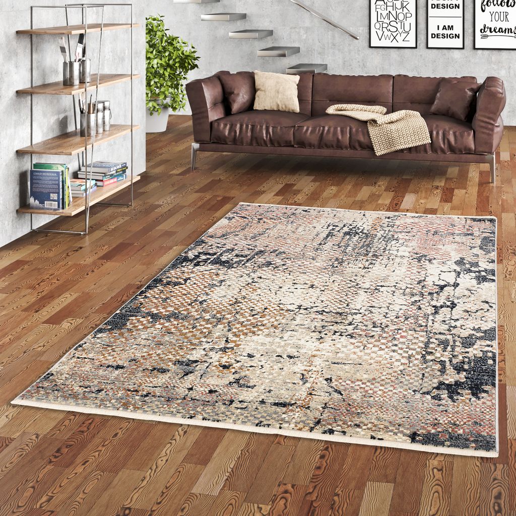 Designer Teppich Nia Vintage Blau Rosa Pixel Verlauf, Größe:80x150 cm