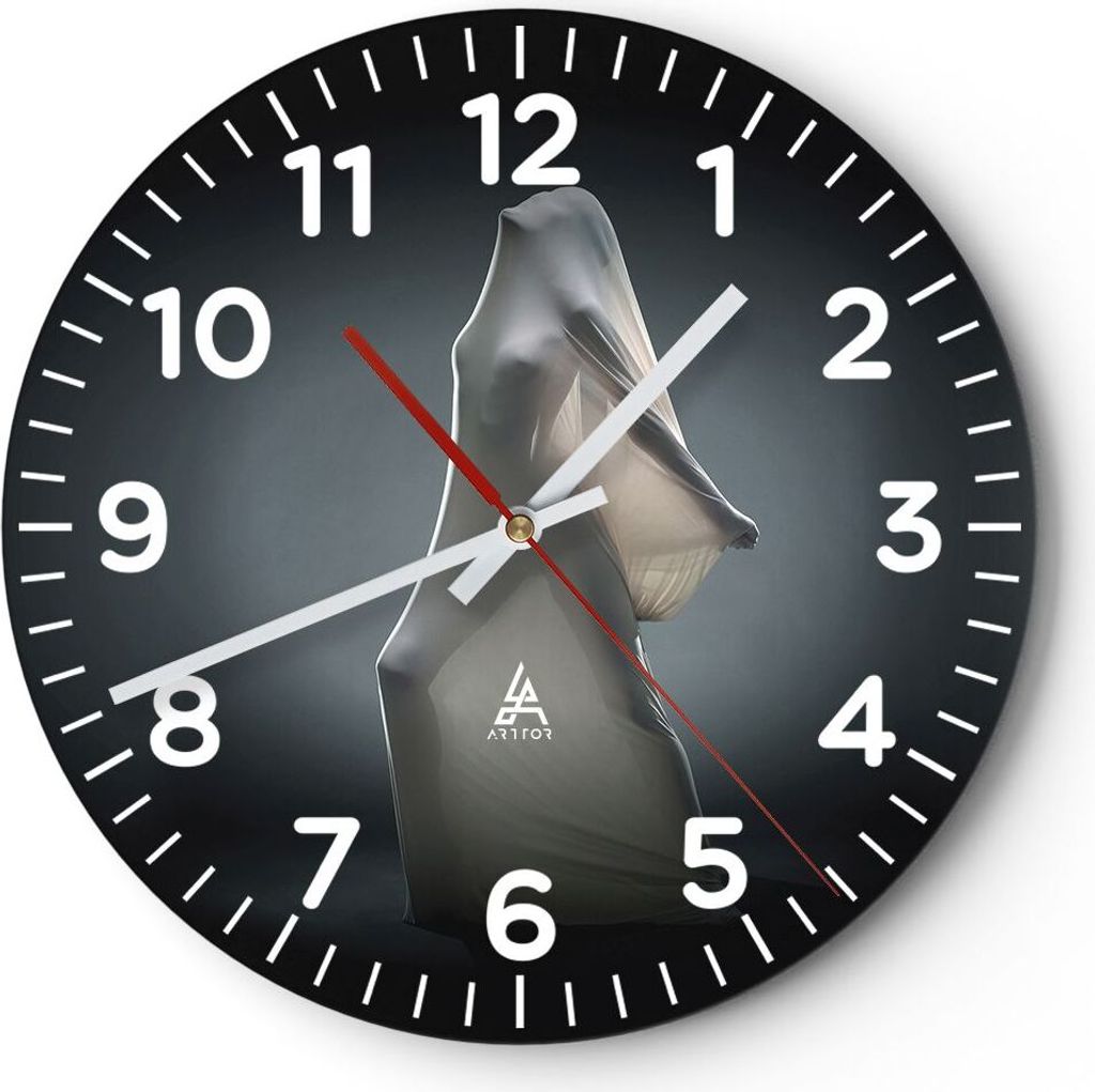 Wanduhr - Rund - Glasuhr - Künstlerisch Frau Kampf - 30x30cm - Schleichendes Uhrwerk - Lautlos - zum Aufhängen bereit - Dekoration Modern - Wandd...