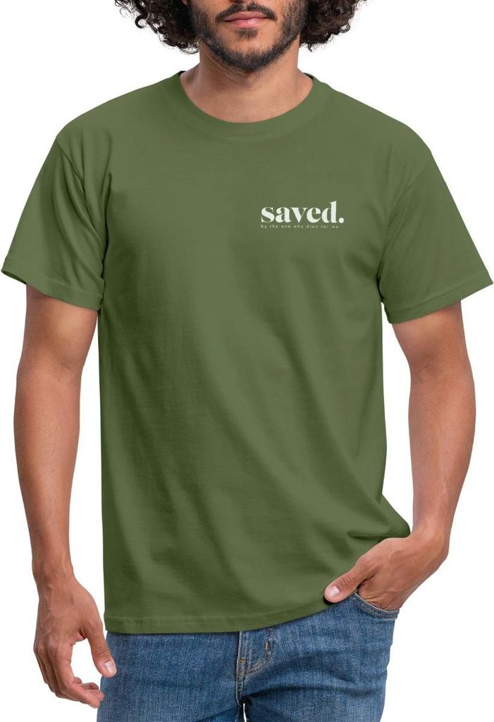 Spreadshirt Saved By Jesus Gott Religion Christus Christ Männer T-Shirt, M, Militärgrün