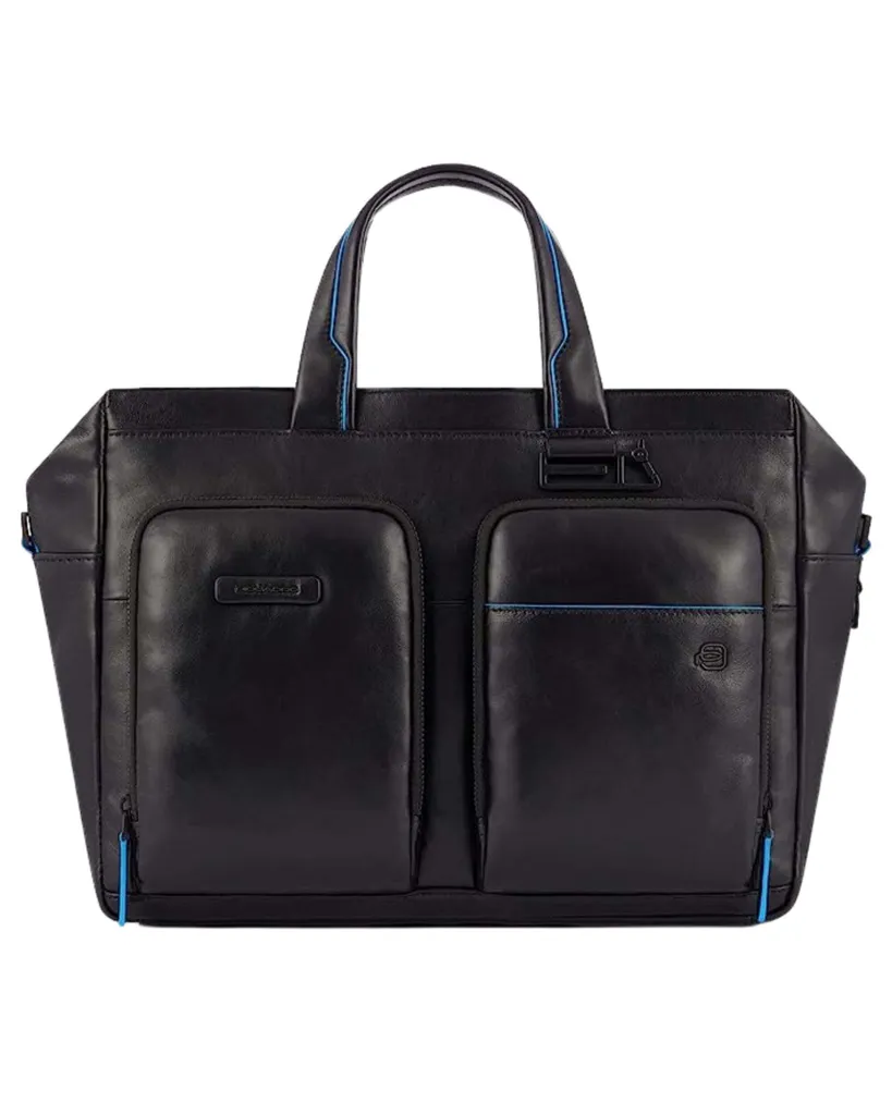 Sacoche ordinateur Piquadro en cuir noir haut de gamme pour professionnels