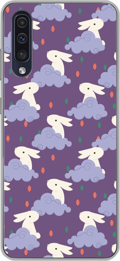 MuchoWow Handyhülle Schutzhülle Hülle für Telefoonhoesje Samsung Galaxy A50 Muster - Kaninchen - Luft - Lila - Mädchen - Kinder - Kinder Sil...