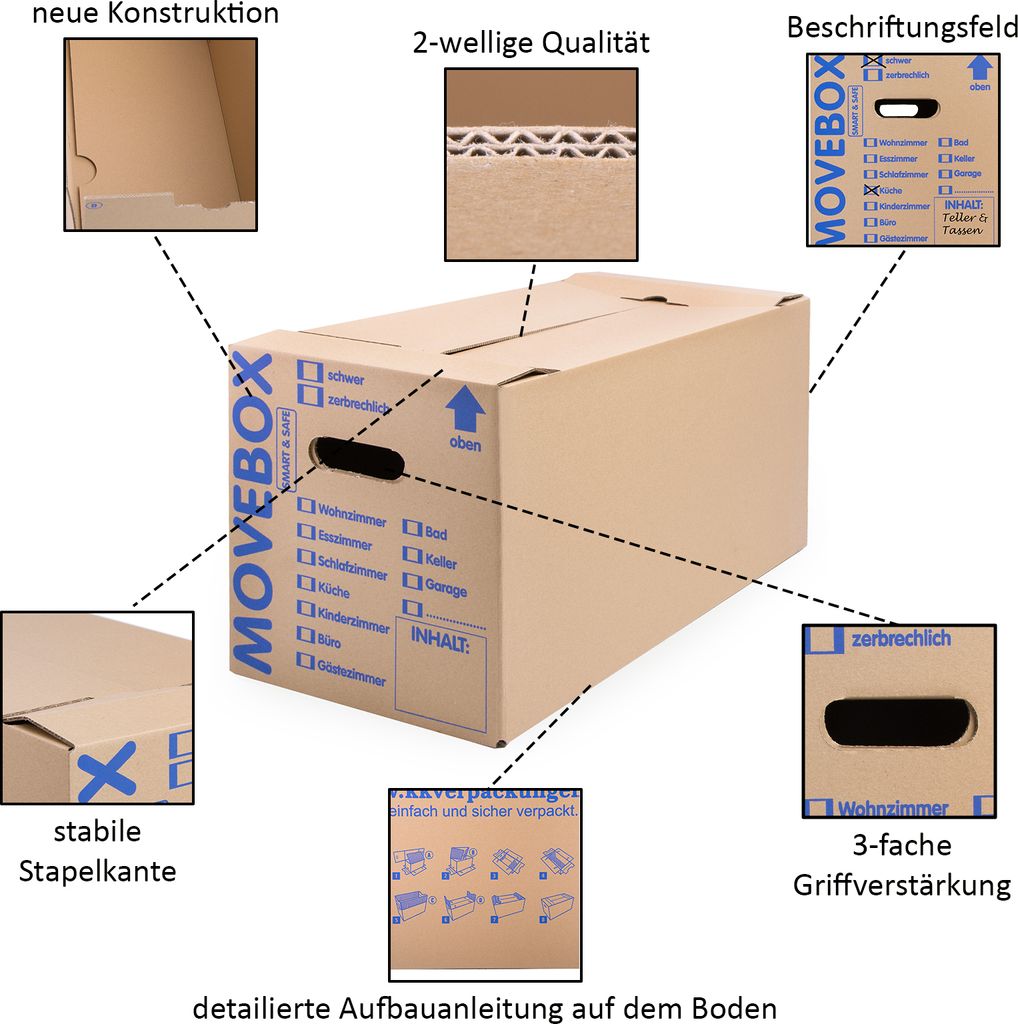20 Umzugskartons Movebox Smart & Safe 2-wellig 30 kg Produktbild 3