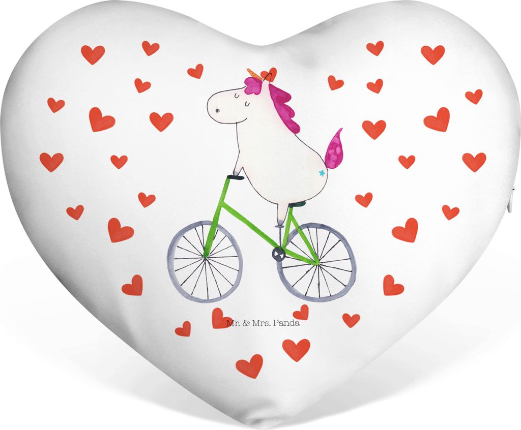 Mr. & Mrs. Panda Sofakissen Einhorn Radfahrer - Weiß - Geschenk, dekoartikel, Herzkissen, Unicorn, Kuschelkissen, Rad, Radfahren, Einhörner, Deko...