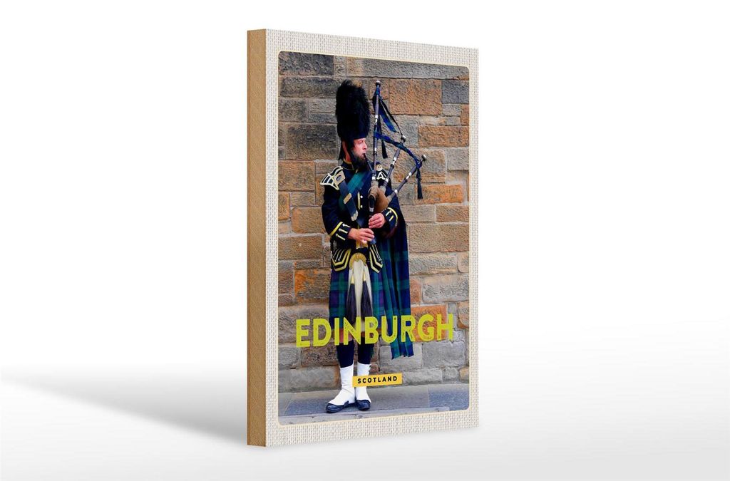 Holzschild Reise 20x30cm Edinburgh Scotland Dudelsack Mann Produktbild 
