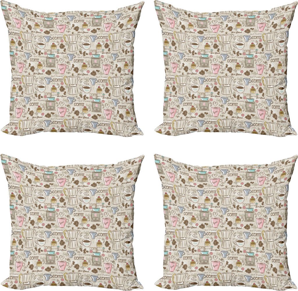ABAKUHAUS Modern Kissenbezug Set (4 Stück), Kaffee Espresso-Maschine, Moderner Doppelseitiger Digitaldruck, 50 cm x 50 cm, Pale Pink Beige