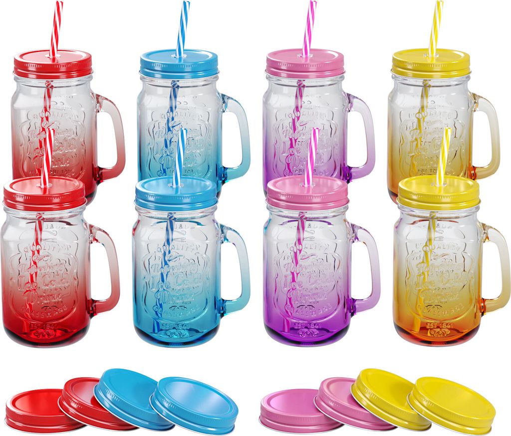 Trinkgläser Farbverlauf - 500ml + Ersatzdeckeln Produktbild 1