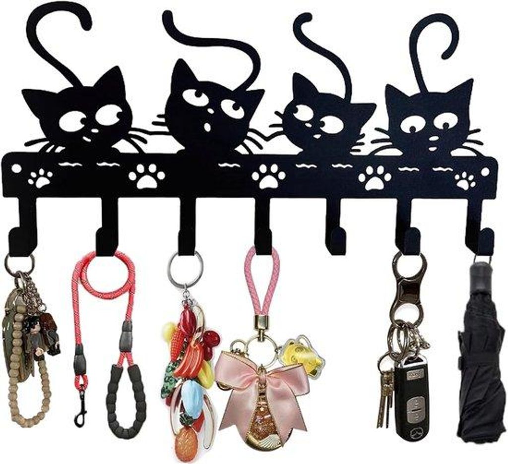 Metallenes Wandhaken, 7 Haken, schwarz, kreativ, dekorativer Metallhaken für Flur, geeignet für Küche, Eingang, Schlafzimmer, Hausdekoration
