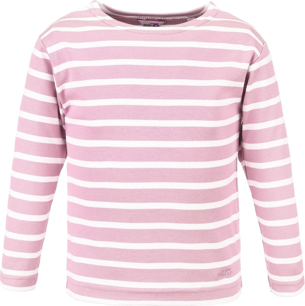 modAS Bretonisches Shirt für Kinder - Longsleeve Pullover Langarm Shirt mit Streifen Mädchen Jungen aus Baumwolle in Rosa/Weiß Größe 152