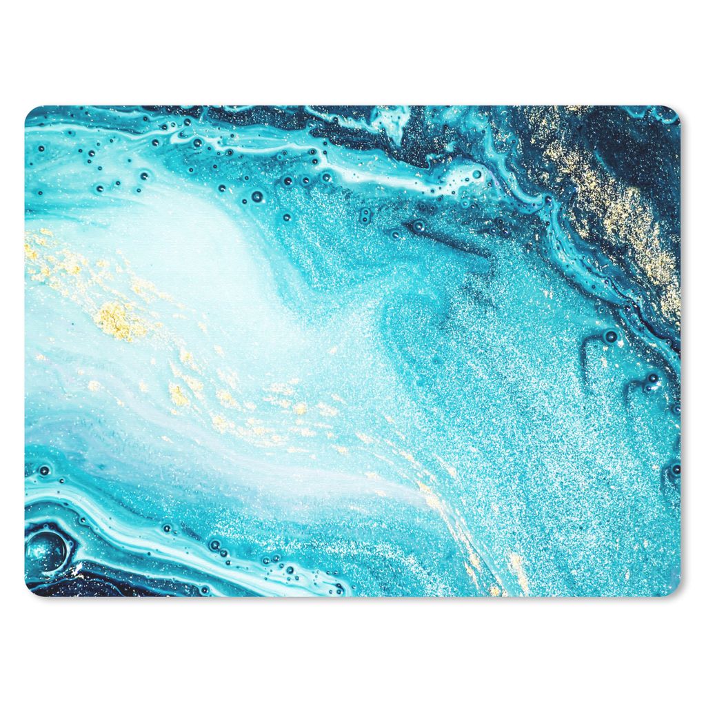 MuchoWow Mauspad Mousepad Marmoroptik - Blau - Gold - Luxe - Glitzer - Marmor 40x30 cm - Mousepads - Maus Mat - Pad - Mausunterlage - Anti Rutsch