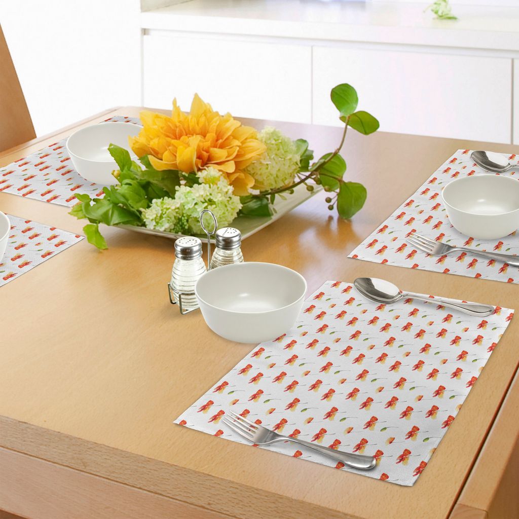 ABAKUHAUS Aquarell Blumen Platzmatten, Pastell Wiesen-Mohnblume idyllischer ländlicher Knospen-Mutter Natur-Druck, Tiscjdeco aus Farbfesten Stoff ...