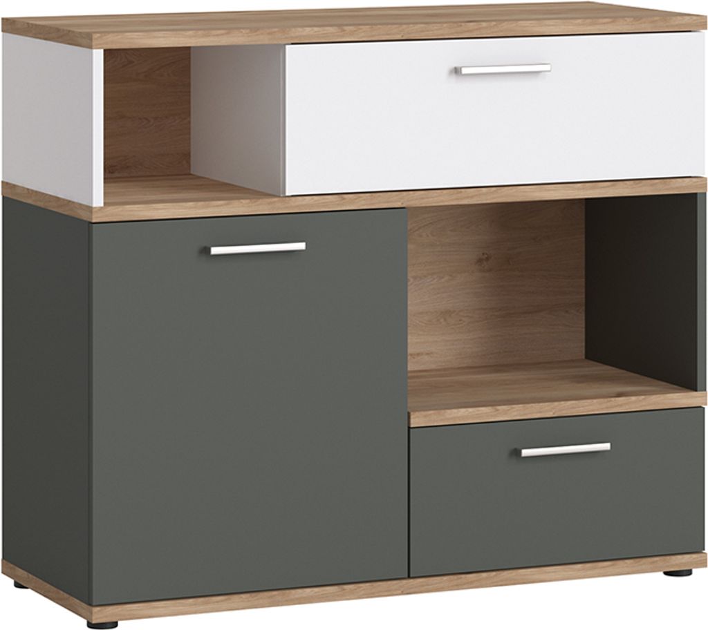 Sideboard in Eiche Nb. mit weiß und grau TOMAR-129, B/H/T ca. 100/86/40 cm
