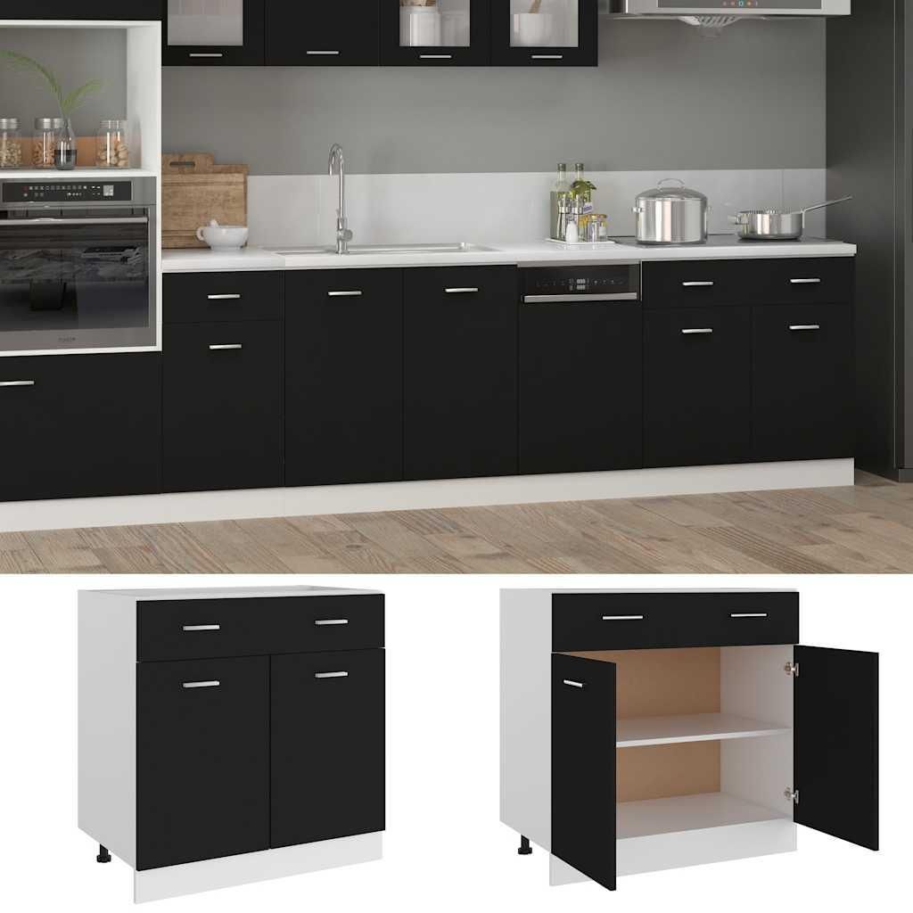 Schubunterschrank Schwarz 80x46x81,5 cm Spanplatte Produktbild 