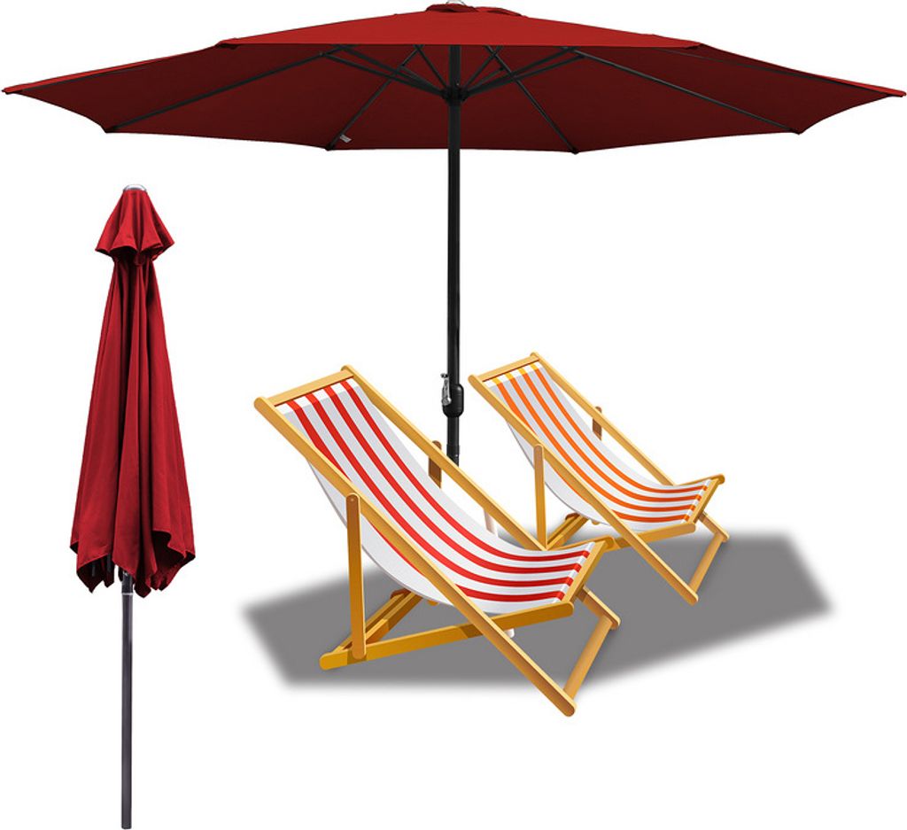 Jiubiaz 2.7m Sonnenschirm UV40+ Neigbar Sonnenschutz Gartenschirm Strandschirm,Rot