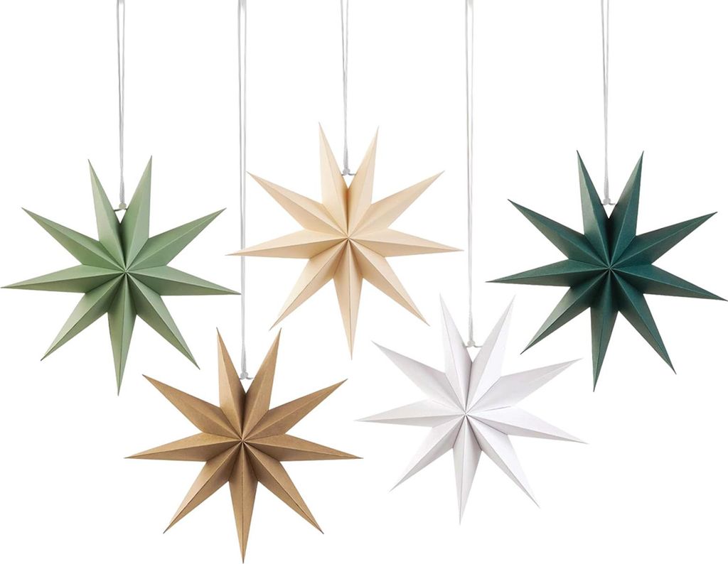 5 Stück 9-zackige Papierstern-Laterne, 30,5 cm, 3D-Weihnachtspapierstern, hängende Deckendekoration für Hochzeit, Weihnachtsfeier, Heimdekoration