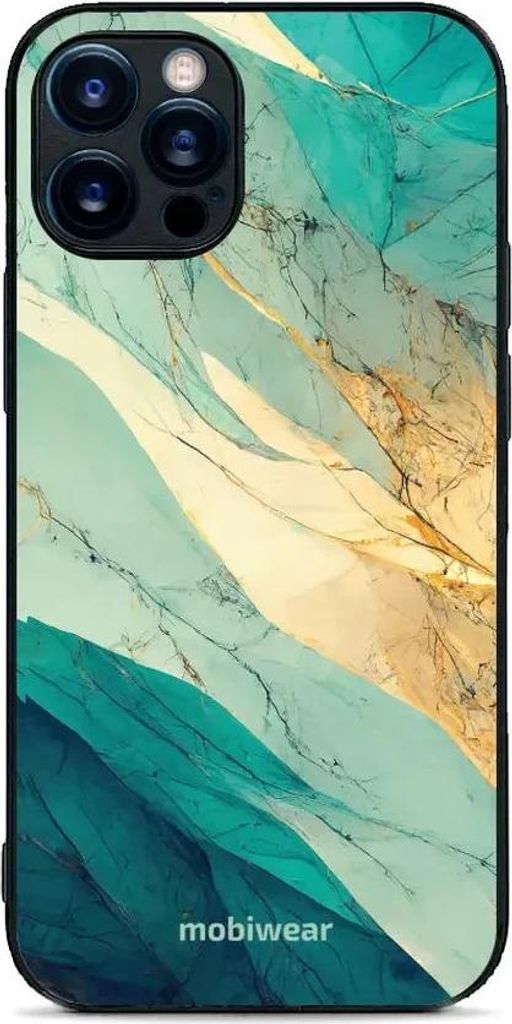 Handyhülle für iPhone 12 Pro, Mobiwear Glossy Case, Türkis-Marmor