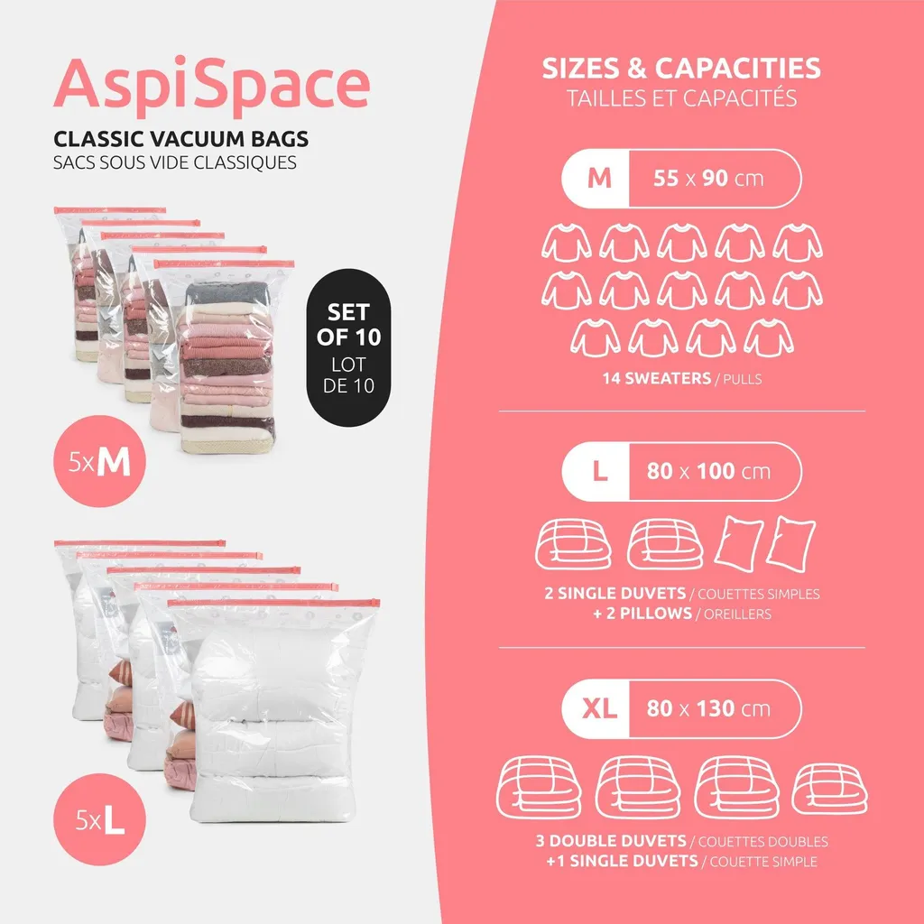 Sacs de compression sous vide pour couettes et vêtements - Pack de 10 - 4