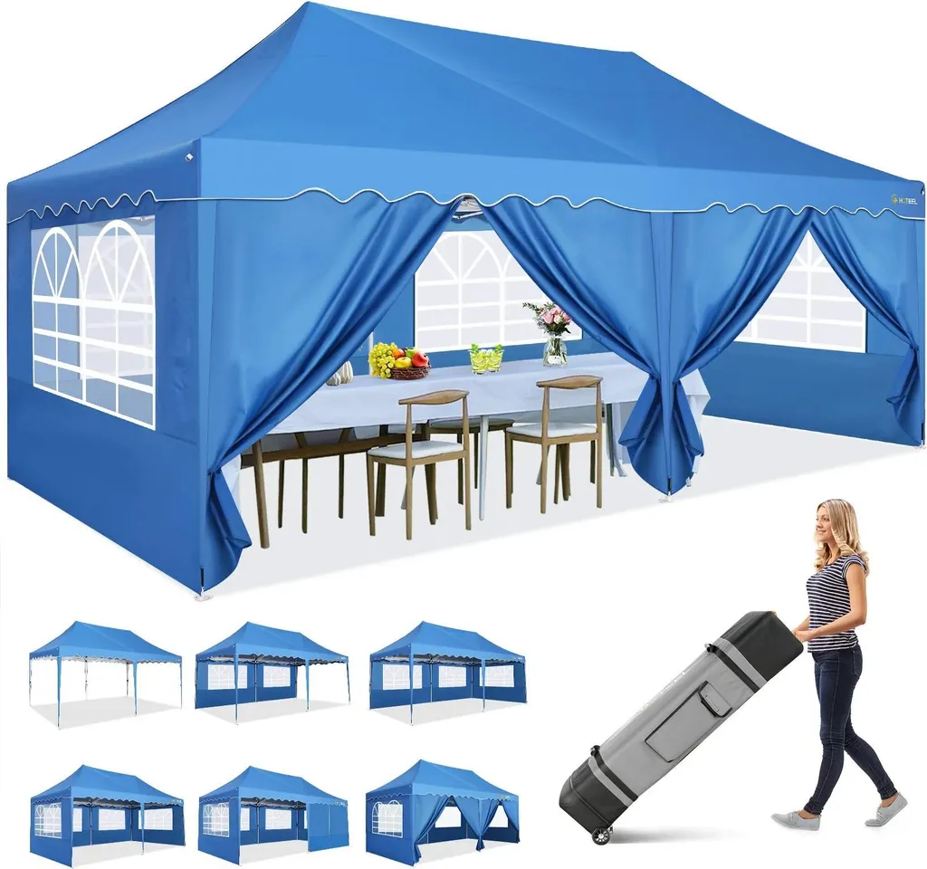 Barnum pliant bleu imperméable 9m² idéal pour vos événements extérieurs