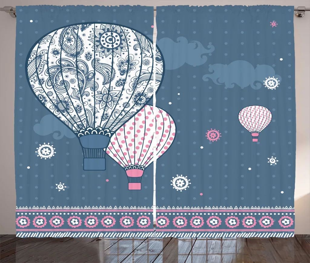 ABAKUHAUS Rideau Rustique à Ballons et Fleurs - Ruban Froncé 280x225cm