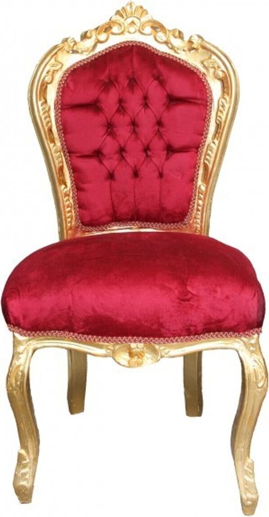 Casa Padrino Barock Esszimmer Stuhl Bordeaux / Gold ohne Armlehnen - Antik Möbel
