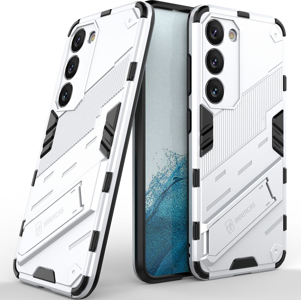 Armor Hülle für Samsung Galaxy S23, Hybrid PC TPU Bumper Stoßfestes Schutzhülle mit Standfunktion Orange