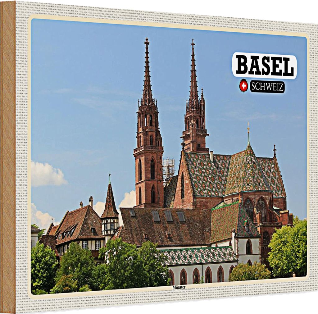 Holzschild Reise Basel Schweiz Münster Kirche 30x20cm