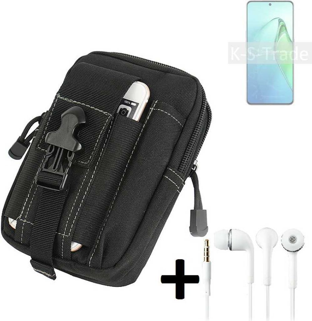 K-S-Trade Gürteltache + Kopfhörer kompatibel mit Oppo Reno8 Pro+ Gürtel Tasche Holster Schutz Hülle Handy Hülle schwarz inkl. Extrafächer