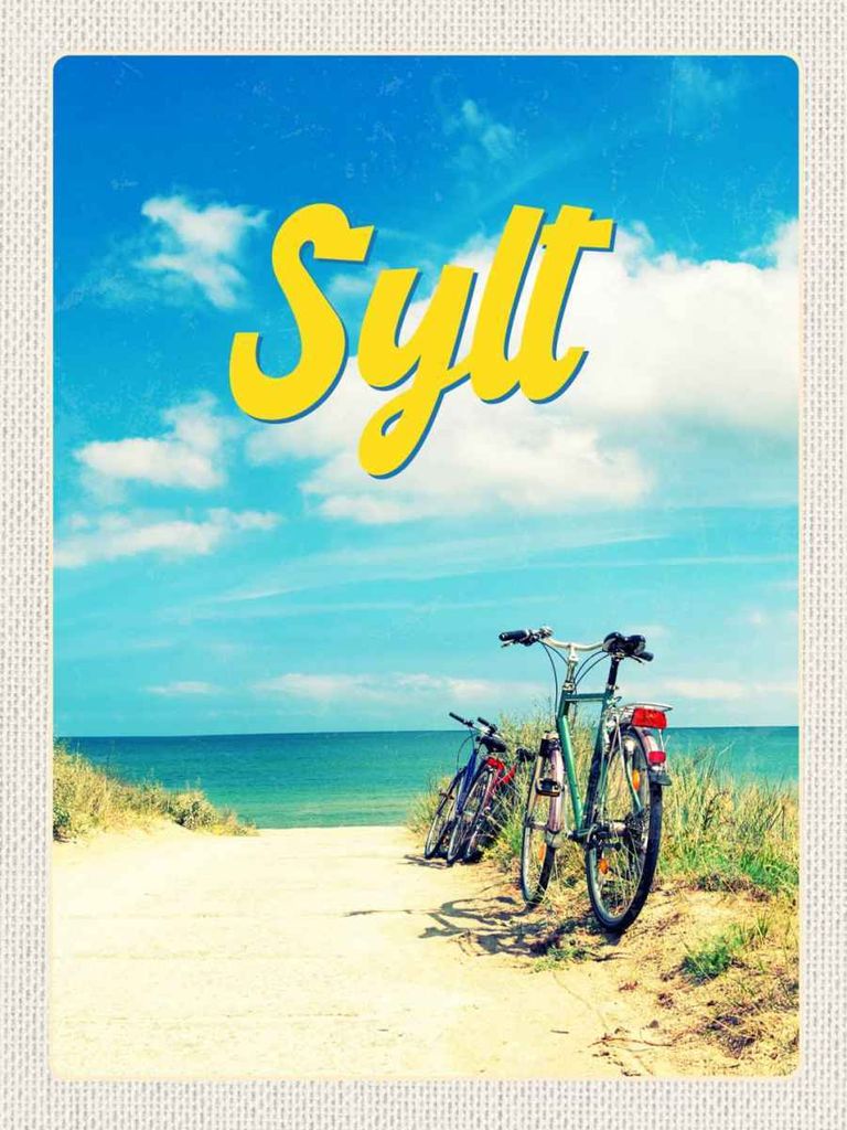 vianmo Holzschild 40x30 cm Sylt Strand Meer Sand Sommer Fahrrad Bildmotiv Reisemotiv Deutschland
