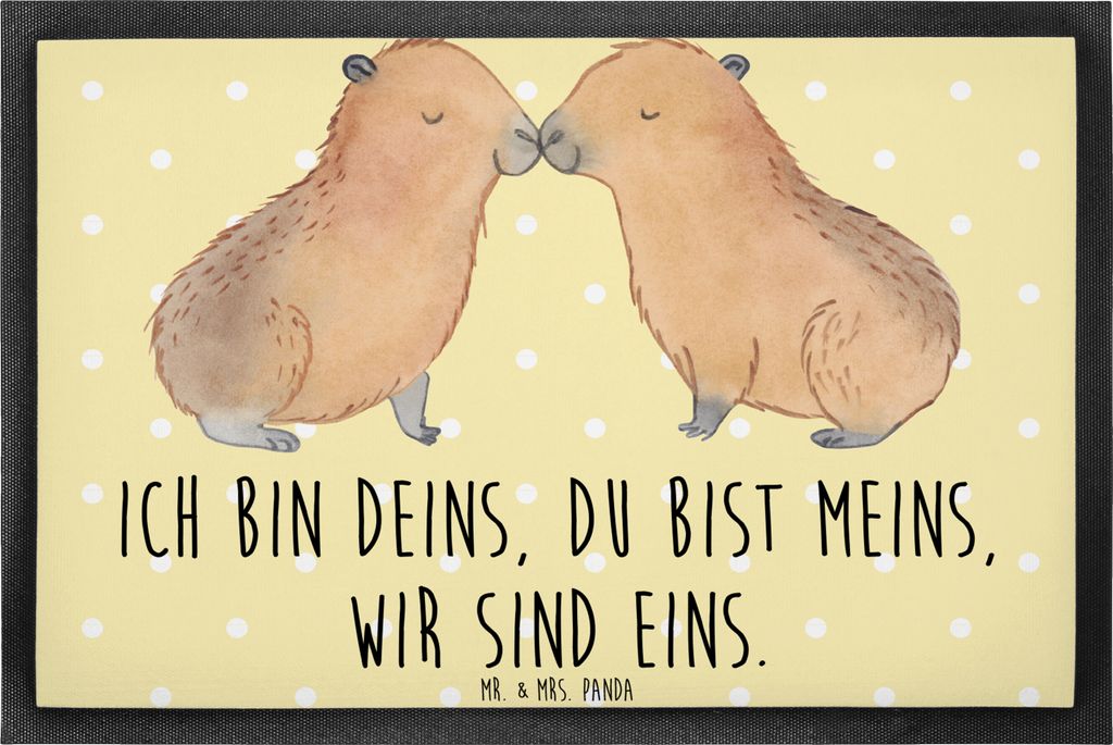 Mr. & Mrs. Panda fußmatte Capybara Liebe 50 x 75 cm - Gelb Pastell - Geschenk, Geschenkidee, Valentinstag, Schmutzfangteppich, Sauberlaufmatte, Sc...