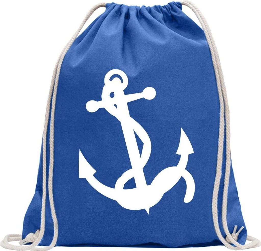 Kiwistar - Turnbeutel - royal - Anker Motiv3 - Fun Rucksack Sport Beutel Gymsack Baumwolle mit Ziehgurt