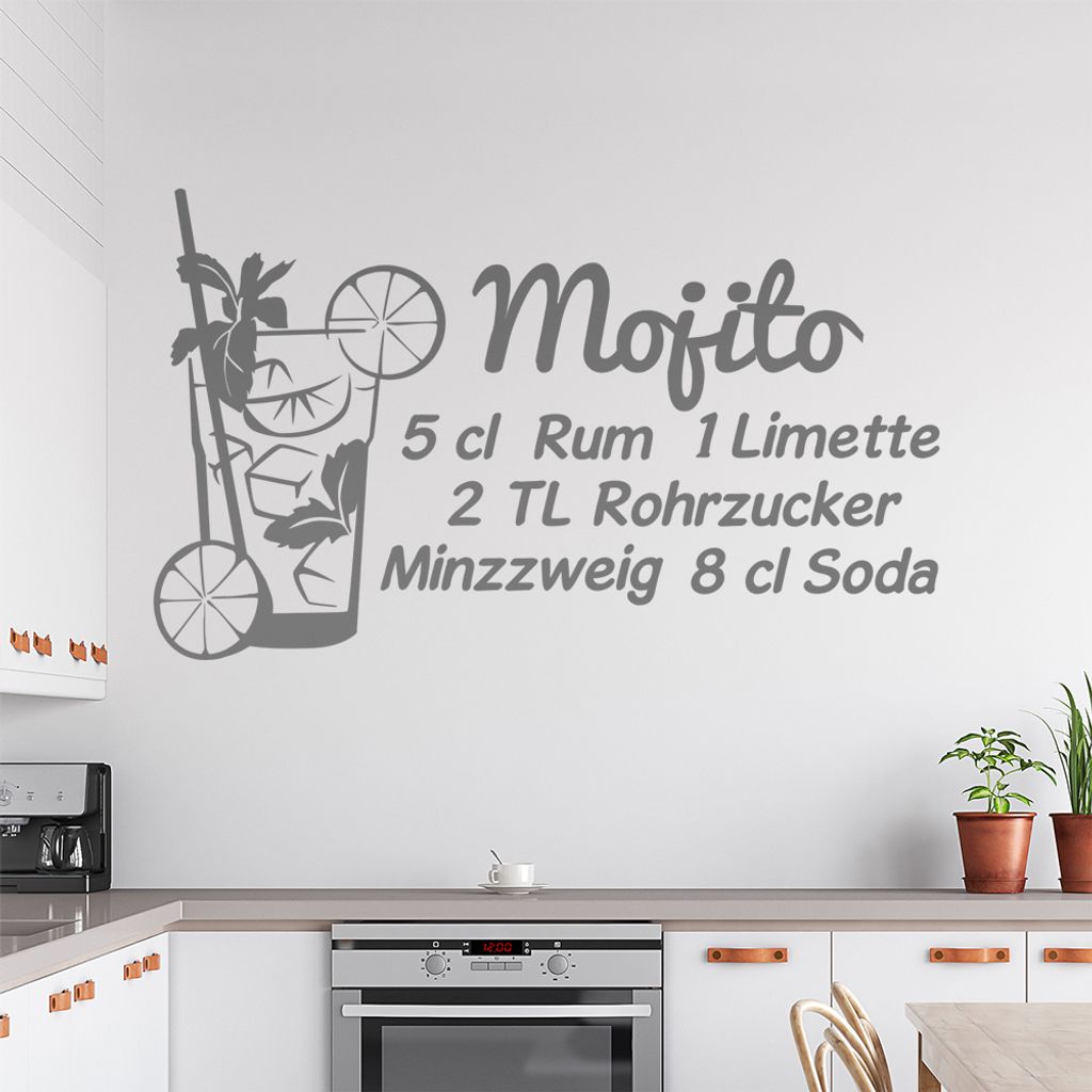 Mojito Wandtattoo Rezept Wandtattoo in 6 Größen - Wandaufkleber Wall Sticker - Dekoration, Küche, Wohnzimmer, Schlafzimmer, Badezimmer
