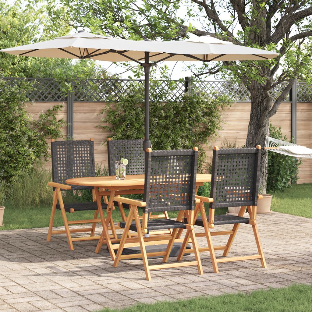 Desgin 5-tlg. Garten-Essgruppe Schwarz Massivholz Akazie & Poly Rattan - Gartentische 3375730