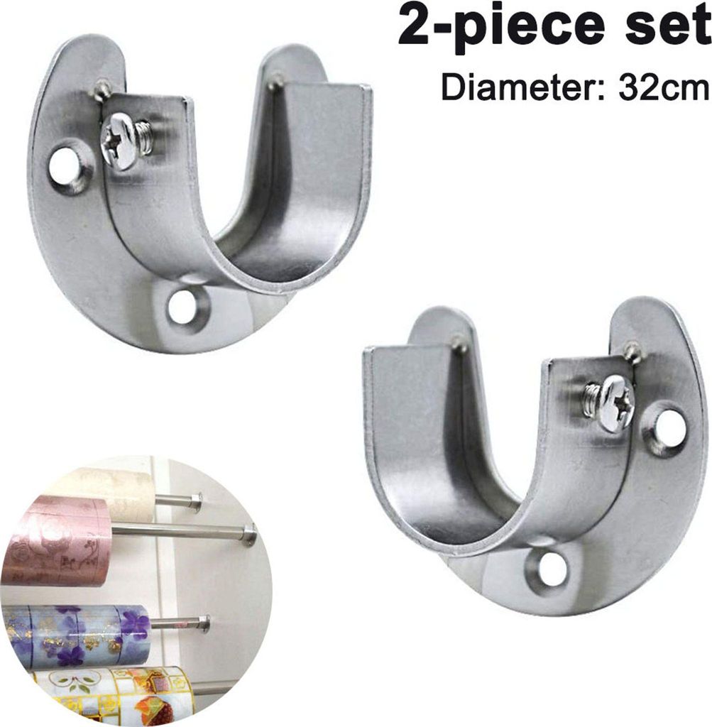 2 Stück Edelstahl Rundrohr-Halterung, U-Form Stangen Flansch Set, Kleiderschrank Stangenhalter Kleiderstange Stangenhalterung Spurstangenkopf Halt...