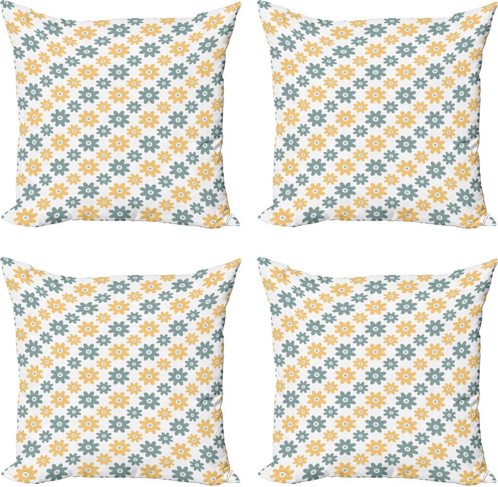 ABAKUHAUS Garten Kissenbezug Set (4 Stück), Retro Gänseblümchen, Moderner Doppelseitiger Digitaldruck, 40 cm x 40 cm, Almond Grün Senf