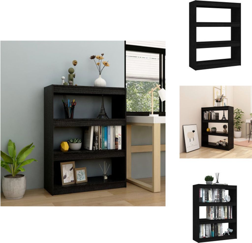 vidaXL Bücherregal/Raumteiler Schwarz 100x30x103 cm Kiefer Massivholz - Bücherregale & Bücherschränke
