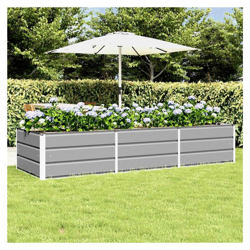 Blumenkästen, hellgrau, 240 x 80 x 45 cm, Stahl, Hochbeet, für Garten, Pflanzgefäß für Blumen, Sukkulenten, Terrasse, Balkon