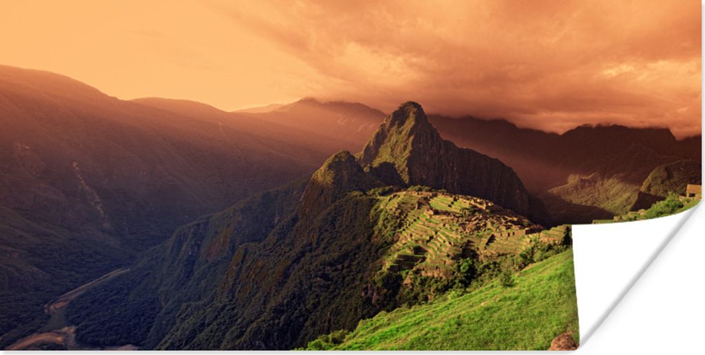 MuchoWow Poster Sonnenuntergang am Machu Picchu in Peru 120x60 cm - Bild