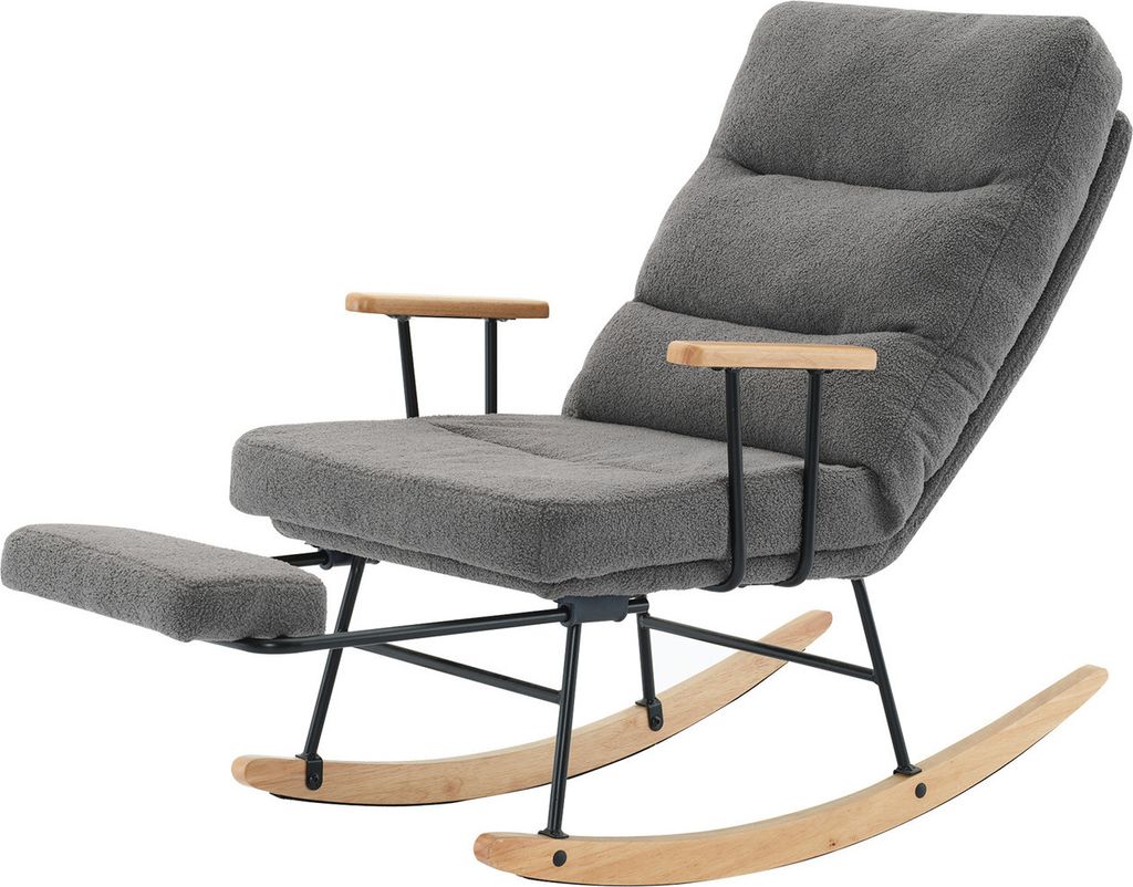 Schaukelstuhl,Loungesessel(Grau)Schaukelsessel,mit Schwerkraftverstellung,manuellem Fußstützenmechanismus,stabiler und rutschsicher Liegefunktion