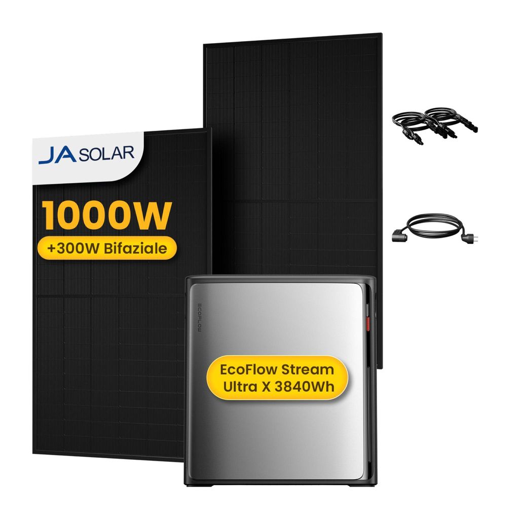Powerness Balkonkraftwerk mit Speicher Ecoflow Stream Ultra X 3,84 kWh Speicher mit 1000W(+300W) Full Black Bifaziale Solarmodule