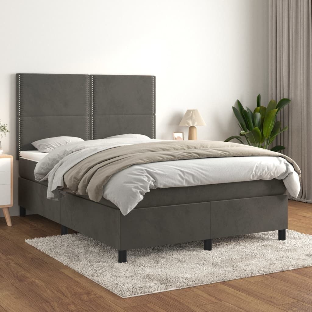 Boxspringbett mit Matratze Dunkelgrau 140x200 cm Samt , Klassische Betten Design 2024