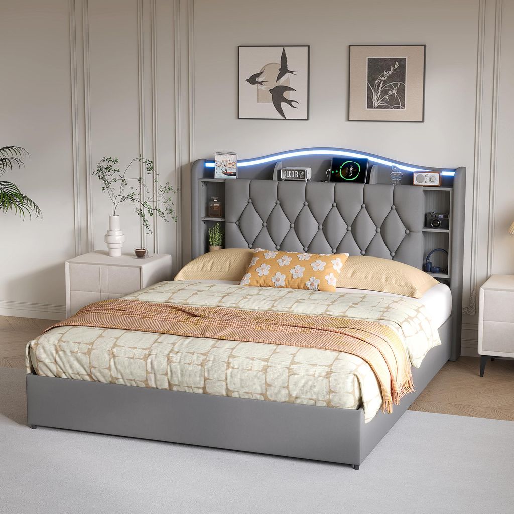 INONEFT Boxspringbed, gestoffeerd bed 140x190 met LED en Productafbeelding 