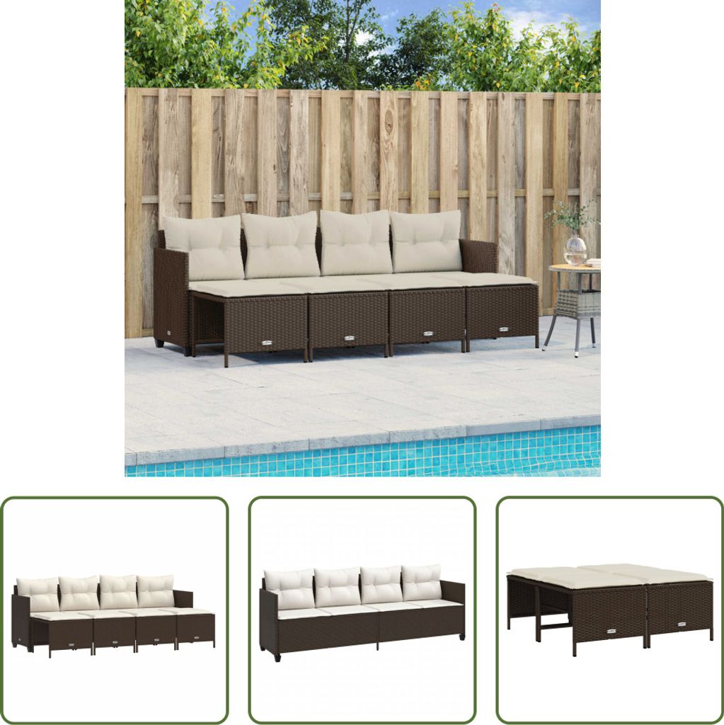 The Living Store 5-tlg. Garten-Sofagarnitur mit Kissen Braun Poly Rattan