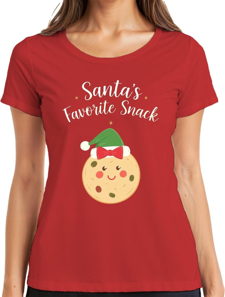 Santa's Favorite Snack Weihnachten Keks Geschenk Lustig niedlich Damen T-Shirt, Rot, M