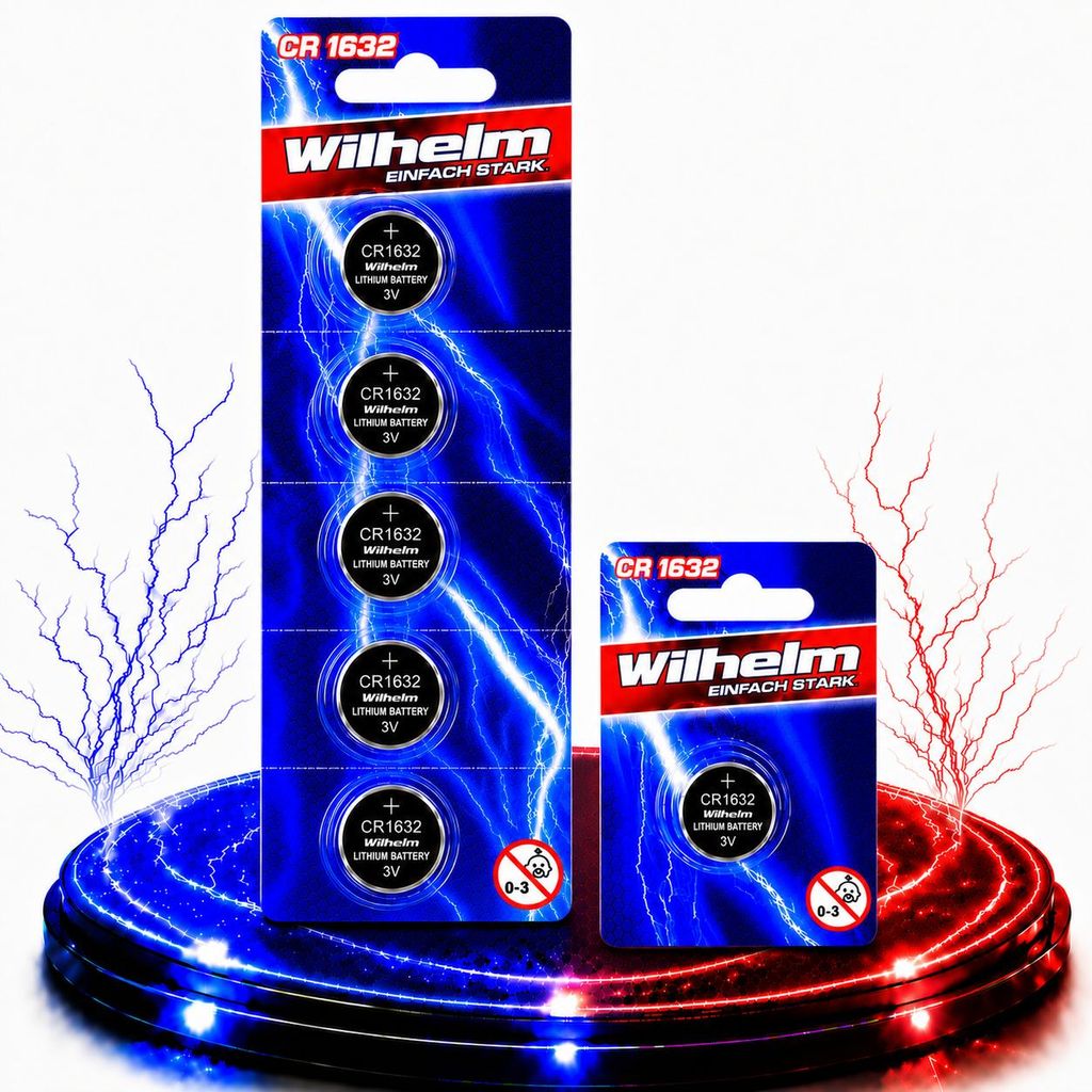 6 x CR1632 WILHELM Blister Lithium Knopfzelle 3V 140 mAh Produktbild  KI-generiertes Bild