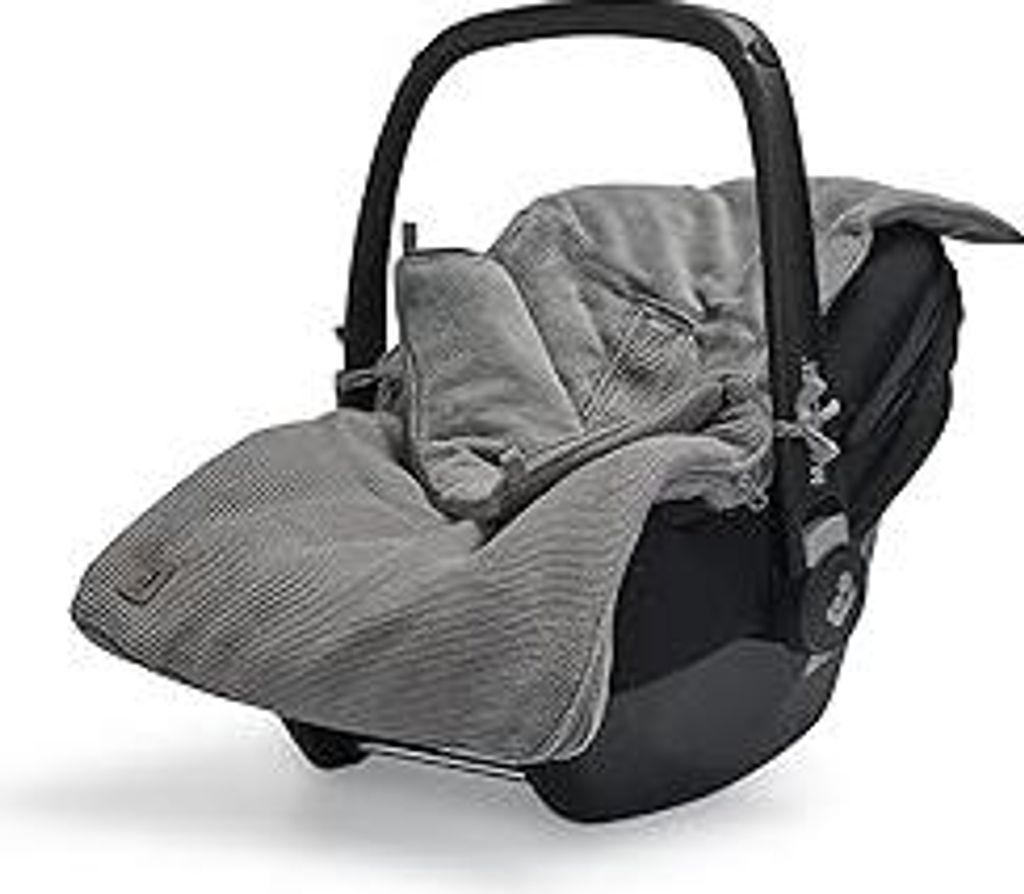 Jollein Fußsack Basic Knit Stone Grey - Für Babyschale Kinderautositz Gruppe 0+ und Kinderwagen - Für 3-Punkt- und 5-Punkt-Gurt - Strickmuster u...