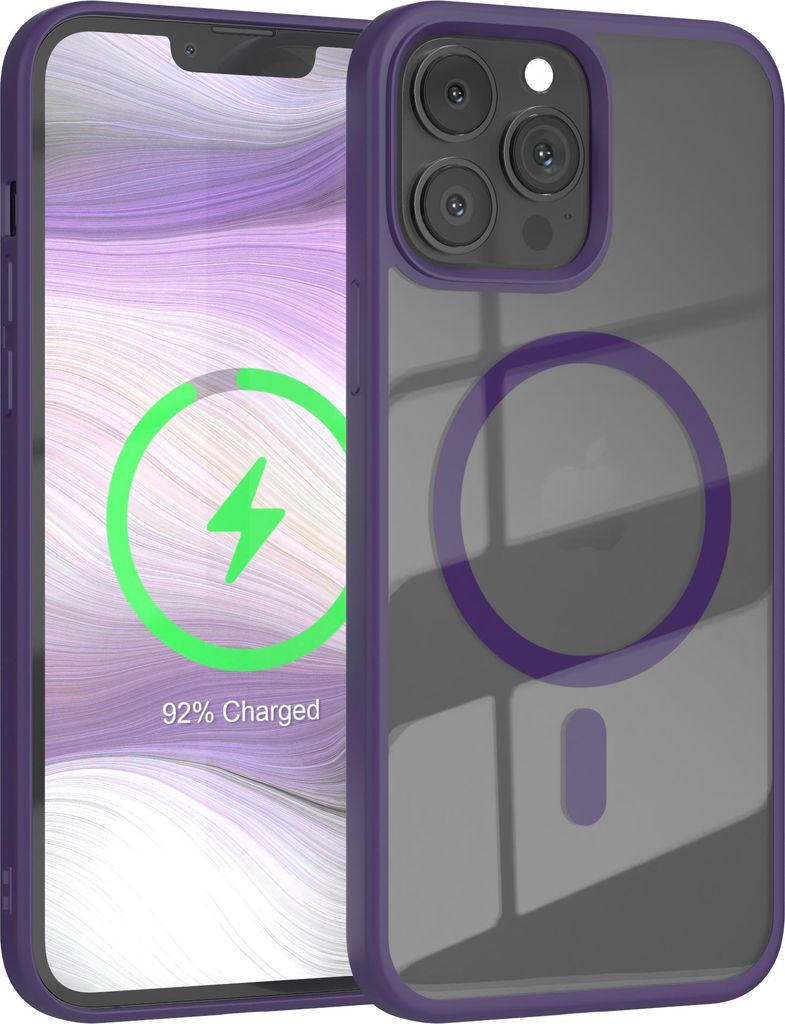 EAZY CASE Clear MagSafe Case für Apple iPhone 13 Pro Max, Qi-Charging, Silikon mit Kameraschutz, Bumper Case in Violett