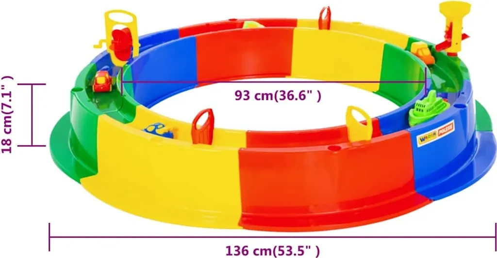 Bac à Sable Enfant avec Circuit d'Eau et Accessoires de Jeux 136 cm