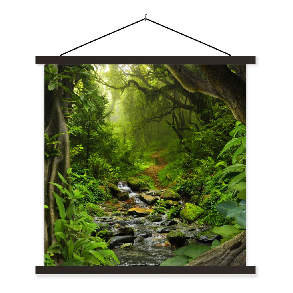 MuchoWow Textilposter Natur - Wasser - Dschungel - Wald - Tropisch 60x60 cm mit schwarzem Rahmen - Posteraufhänger