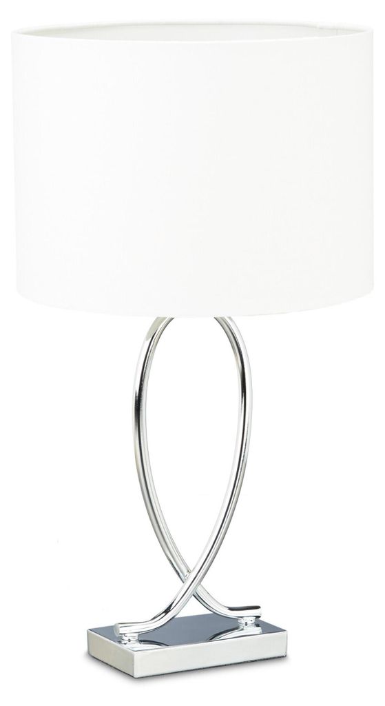 Relaxdays Tischlampe, Stoffschirm, verchromtes Gestell, Produktbild 